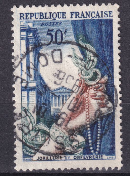 Timbre France n° 973 obl Joaillerie, orfèvrerie et la Madelaine, metiers d'art