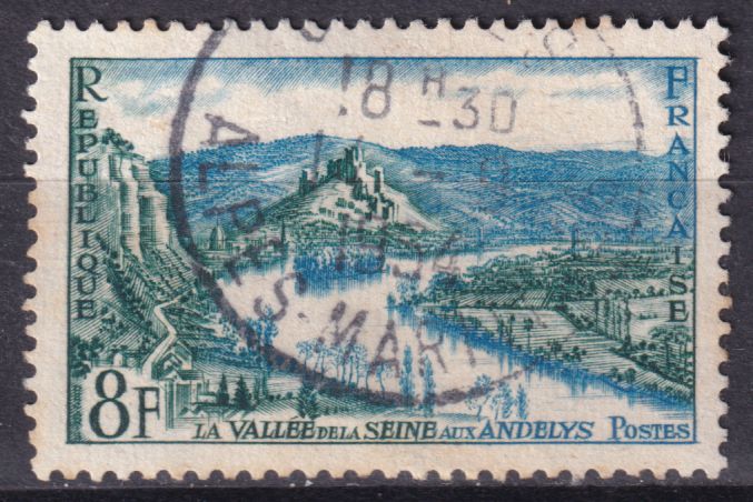 Timbre France n° 977 obl la valée de la Seine aux Andelys et le château Gaillard