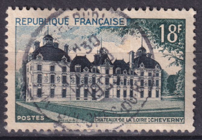 Timbre France n° 980 obl Château de Cheverny, oeuvre de Hurault et Boyer