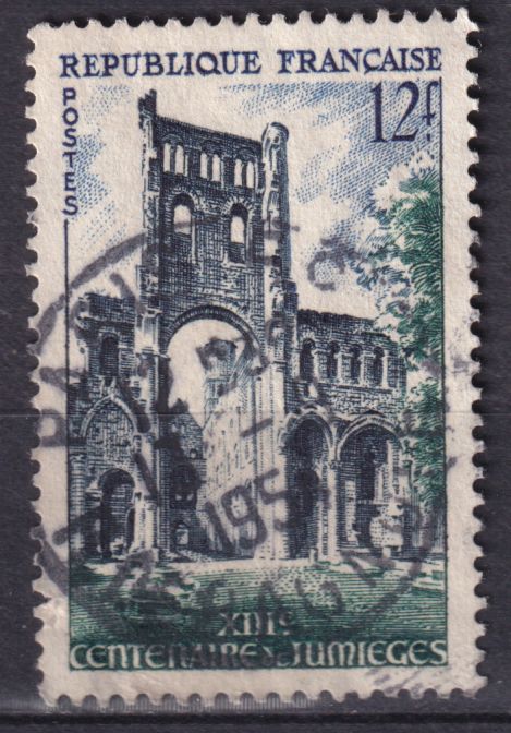 Timbre France n° 985 obl ruines de l'abbaye de Jumièges