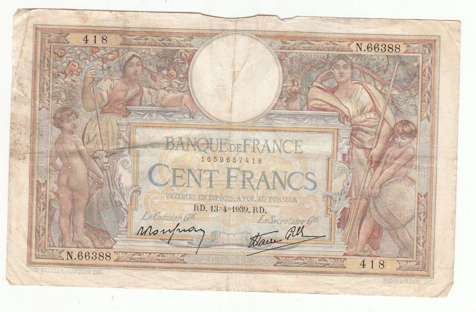 BILLET FRANCE 100 FRANCS MERSON 13 4 1939 RD 122403553390