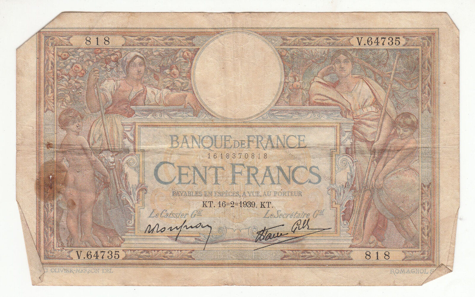 BILLET FRANCE 100 FRANCS MERSON 16 2 1939 KT 122385706430