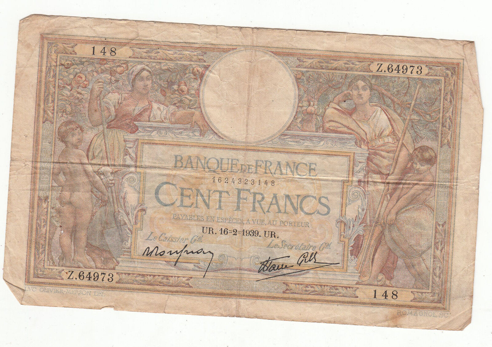 BILLET FRANCE 100 FRANCS MERSON 16 2 1939 Z64973 122384130360