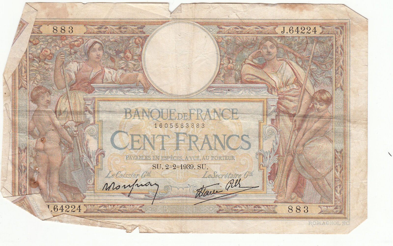 BILLET FRANCE 100 FRANCS MERSON 2 2 1939 SU 122416689230