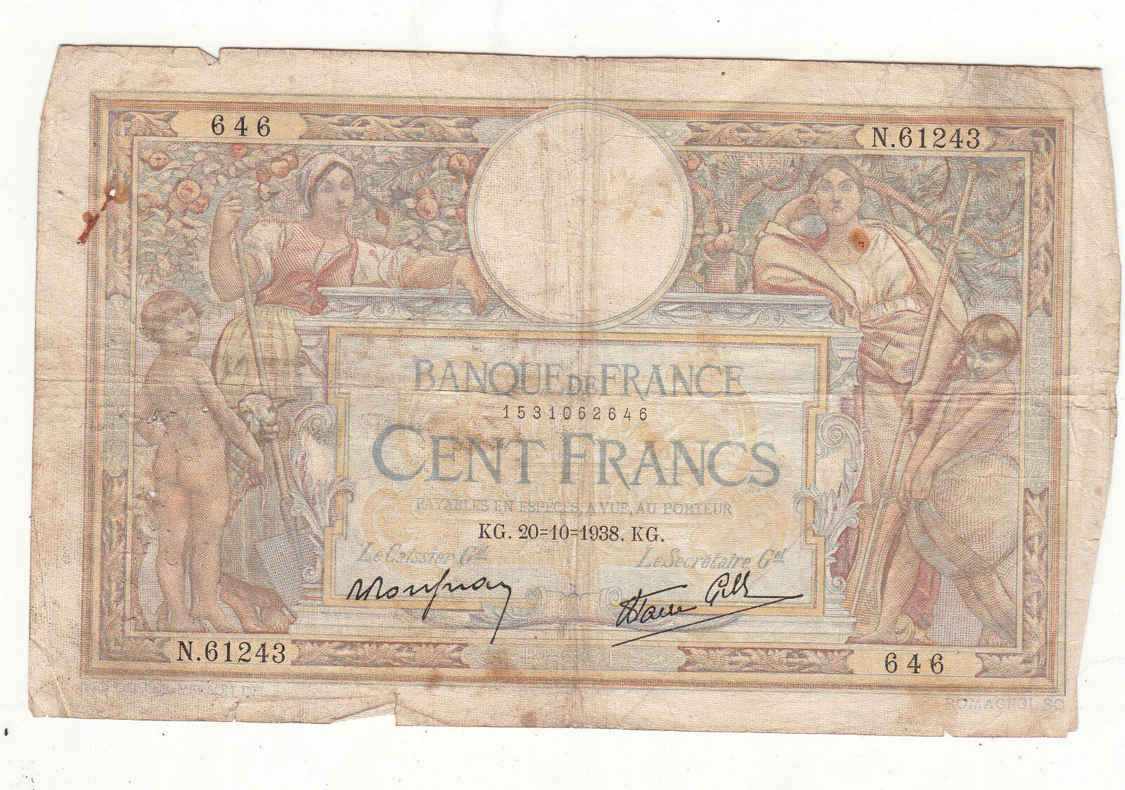 BILLET FRANCE 100 FRANCS MERSON 20 10 1938 KG 401297857790