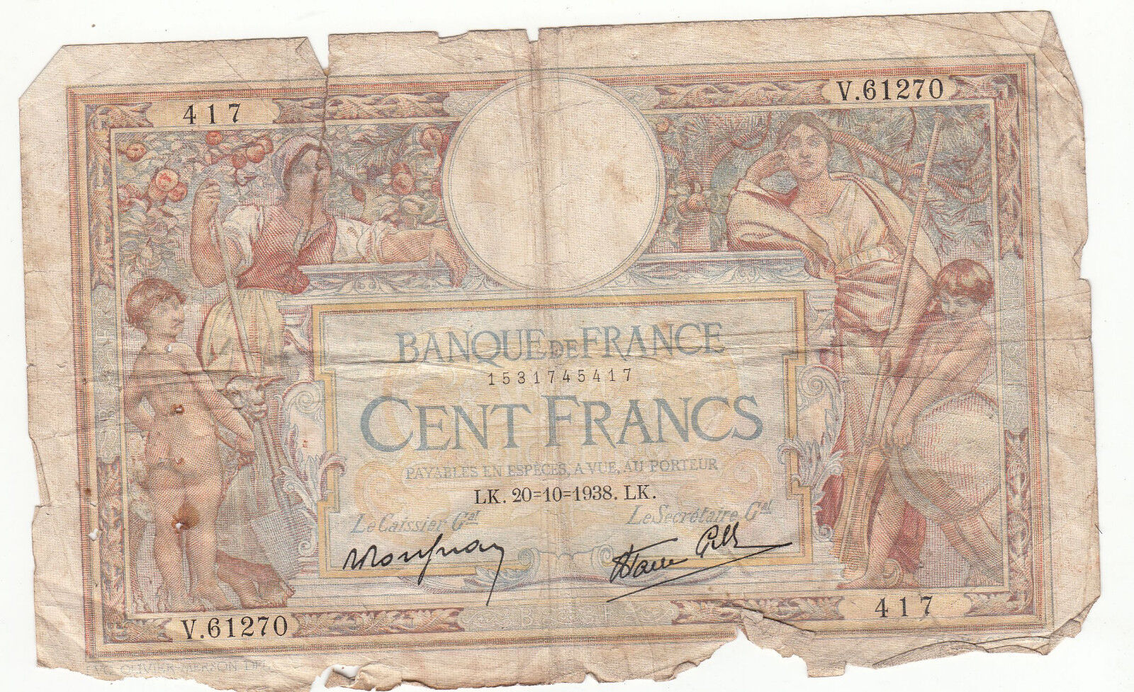 BILLET FRANCE 100 FRANCS MERSON 20 10 1938 LK 401287391680