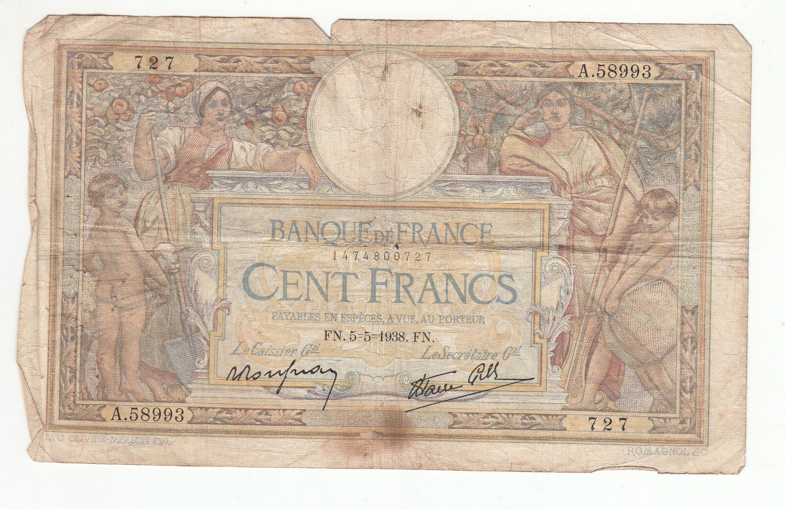 BILLET FRANCE 100 FRANCS MERSON 5 5 1938 FN 401297860880