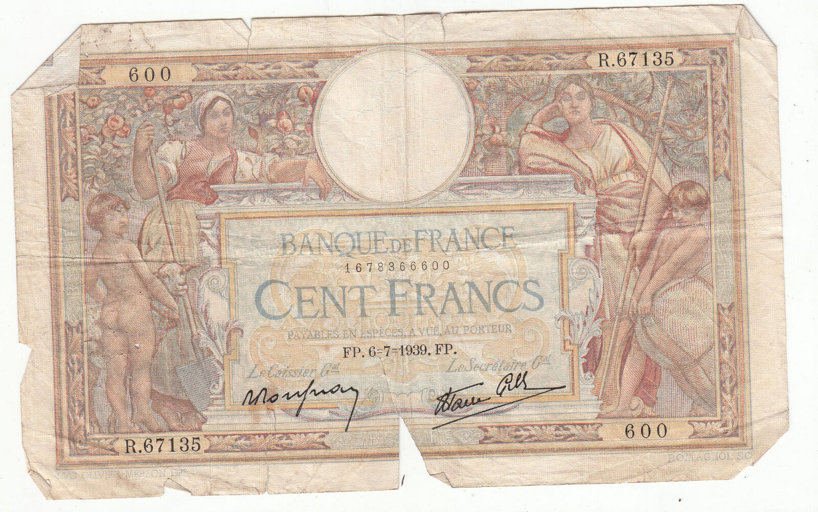 BILLET FRANCE 100 FRANCS MERSON 6 7 1939 R67135 401286685450