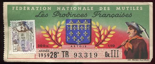 BILLET LOTERIE PROVINCES ARTOIS TIMBRE JACQUES CALLOT 120687025700