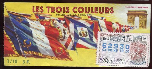 BILLET LOTERIE TROIS COULEURS TIMBRE A ETUDIER 120687025790