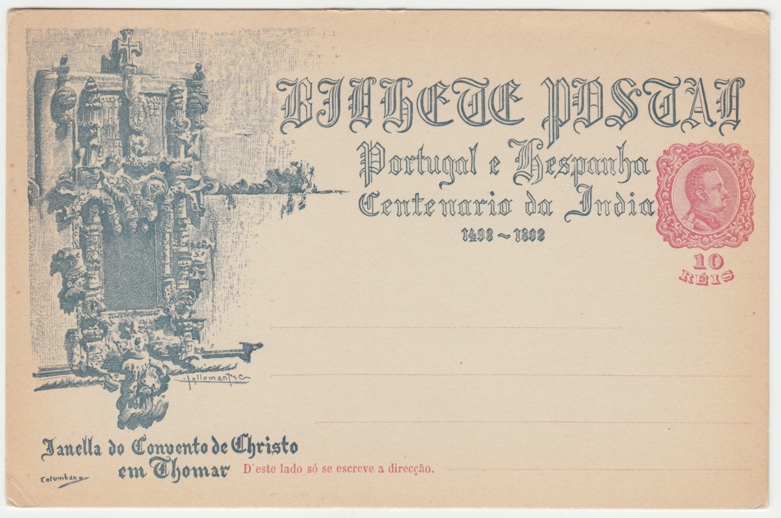 CARTE ENTIER POSTALE NEUF PORTUGAL 10 REIS CONVENTO DE CHRISTO THOMAR
