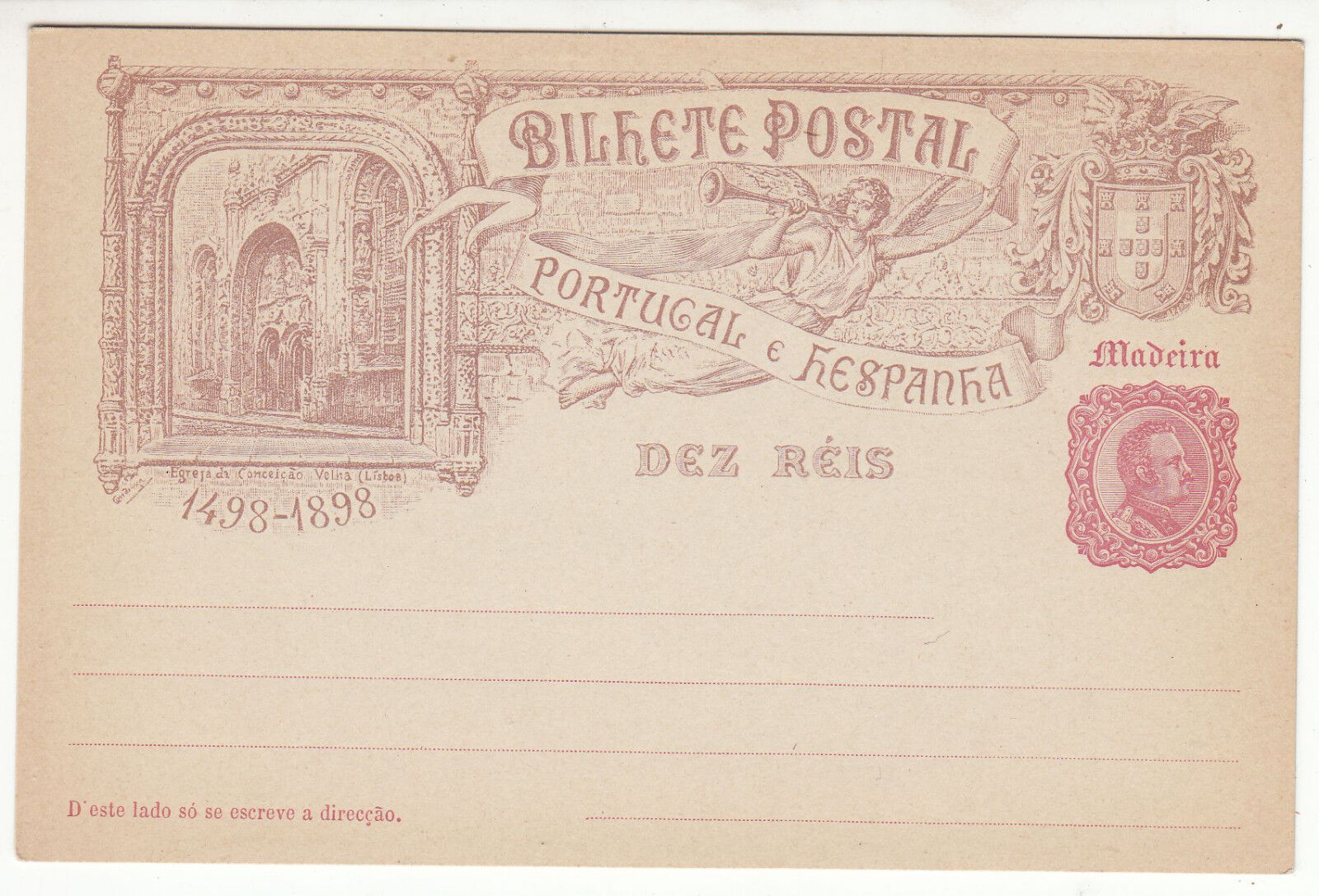 CARTE ENTIER POSTALE NEUF PORTUGAL COLONIE MADEIRA CONCEICAO VELNA 1498 1898 401454671210