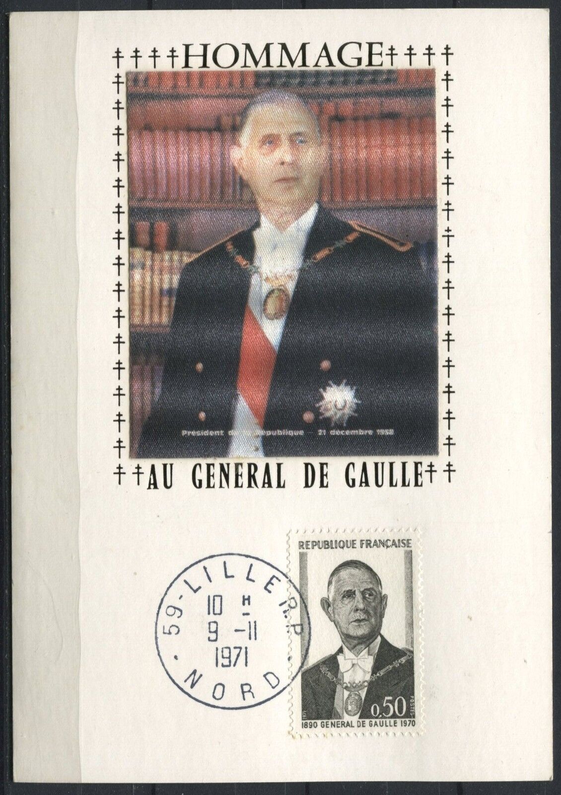 CARTE FDC PREMIER JOUR 9111971 HOMMAGE AU GENERAL DE GAULLE 110846223730