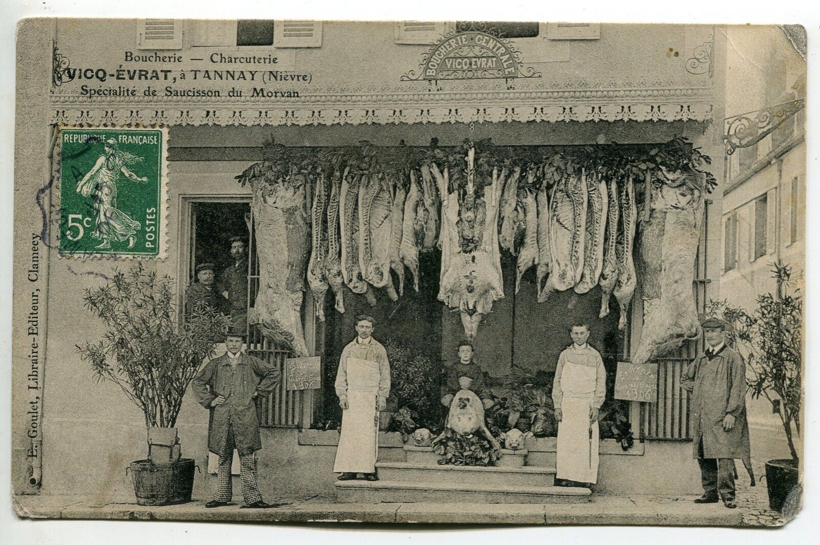 CARTE POSTALE BOUCHERIE CHARCUTERIE VICQ EVRAT A TANNAY SAUCISSON DU MORVAN 400759754120