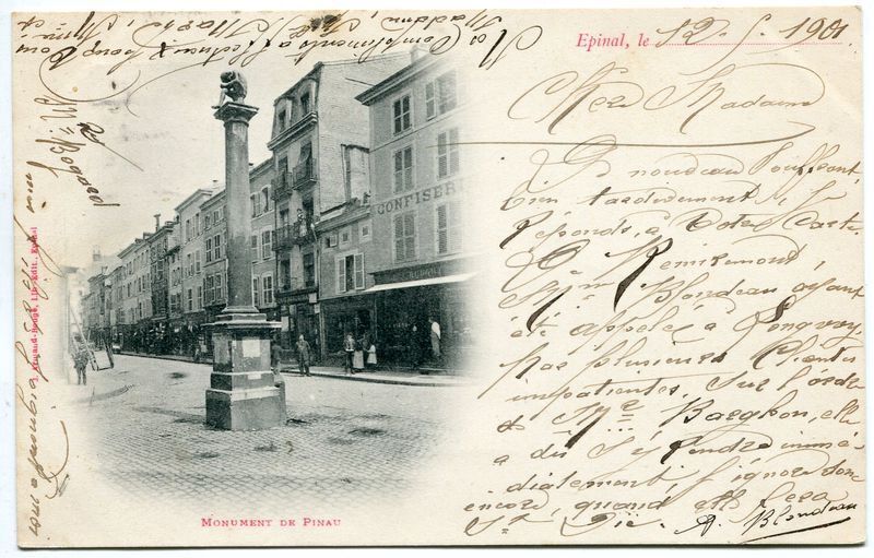 CARTE POSTALE EPINAL MONUMENT DE PINAU TIMBRE N 116 SEUL SUR LETTRE 121275648550