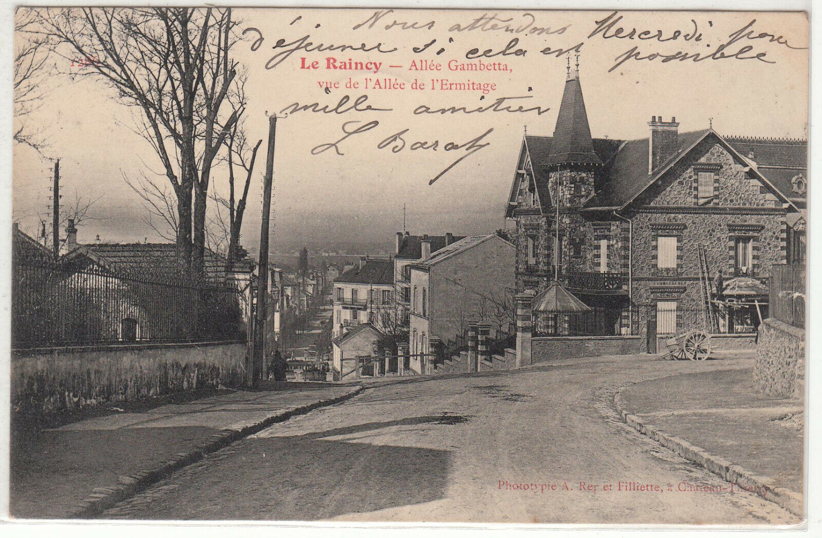 CARTE POSTALE LE RAINCY ALLEE GAMBETTA VUE DE L ALLEE DE L ERMITAGE 123958512300