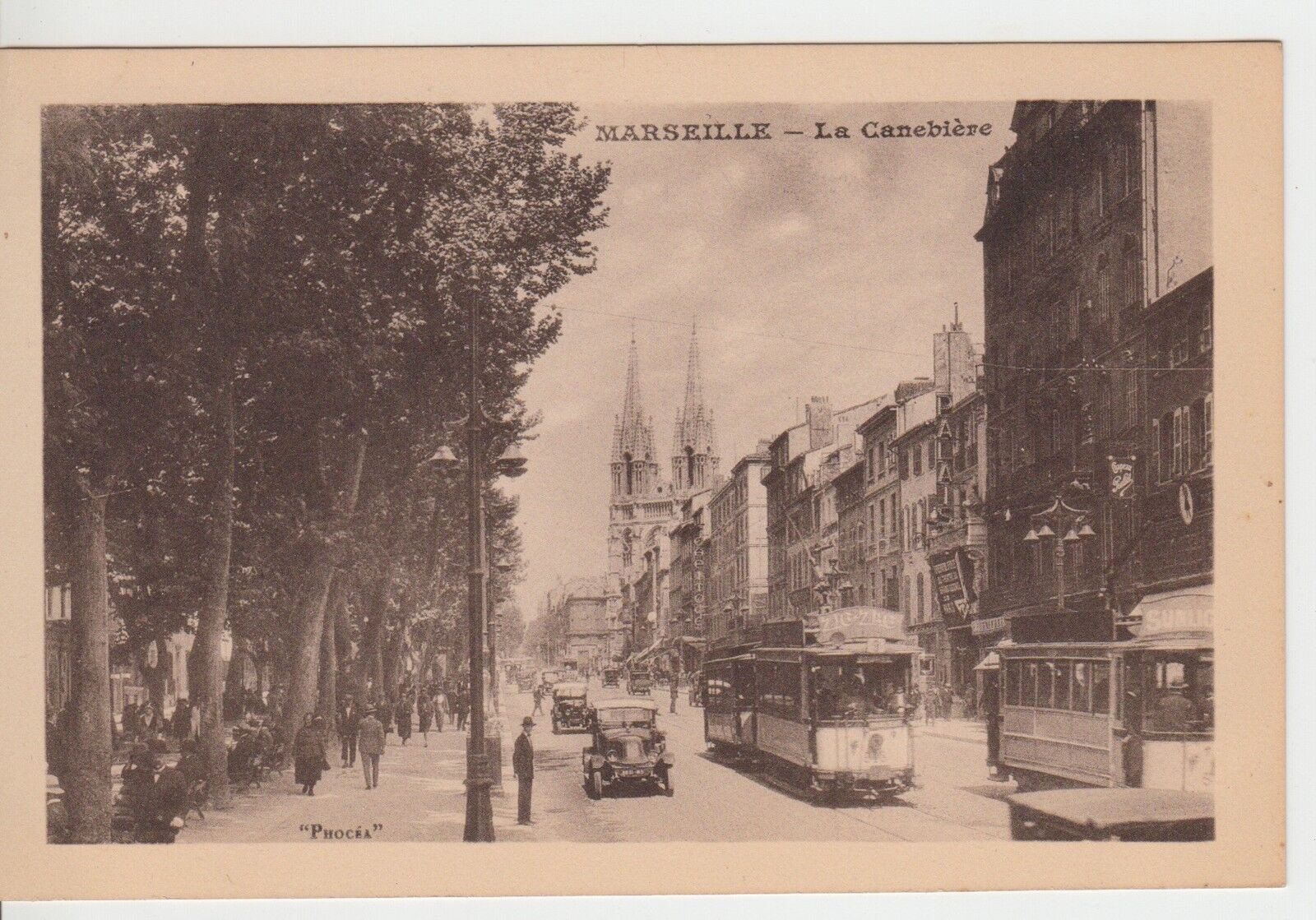 CARTE POSTALE MARSEILLE LA CANEBIERE AVEC TRAMWAY ET VOITURE 121488211830