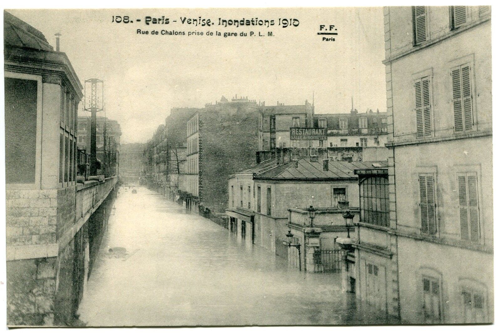 CARTE POSTALE PARIS VENISE INNONDATIONS 1910 RUE DE CHALONS PRISE DE GARE PLM 400736711200