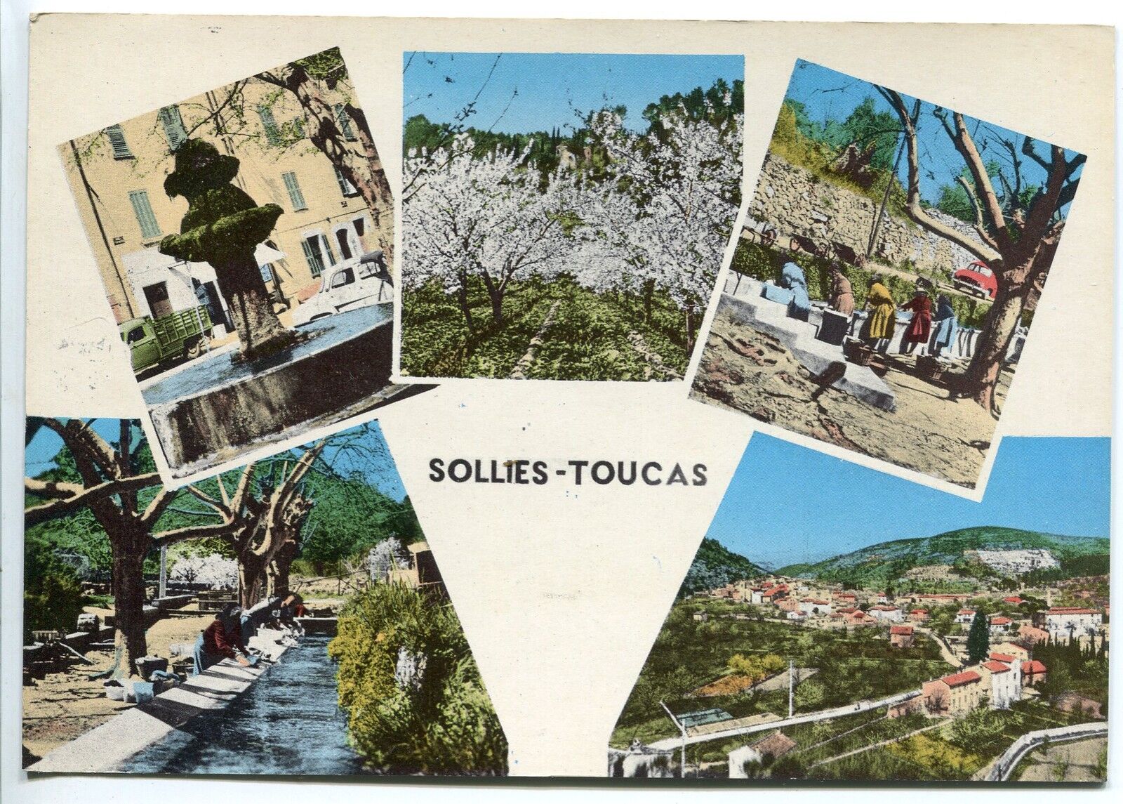 CARTE POSTALE SOLLIES TOUCAS VUE DU VILLAGE FONTAINE DU THON 1965 400807976580