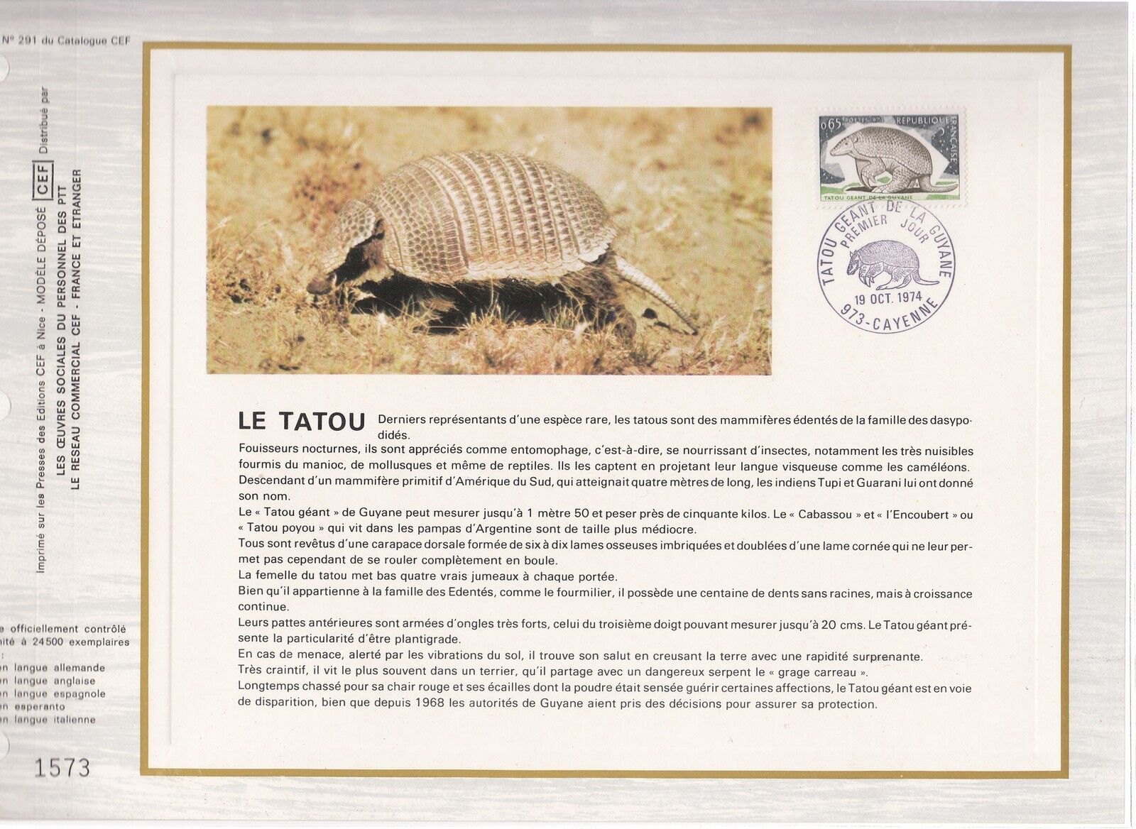 DOCUMENT CEF PREMIER JOUR 1974 LE TATOU 400339203640