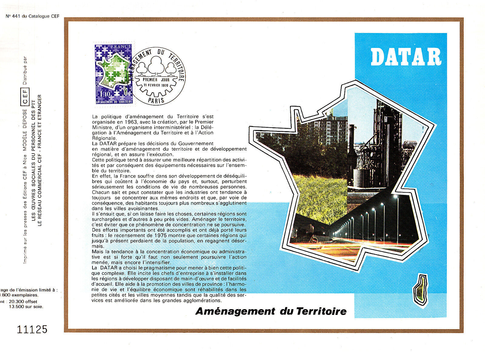 DOCUMENT CEF PREMIER JOUR 1978 AMENAGEMENT DU TERRITOIRE 121074702150