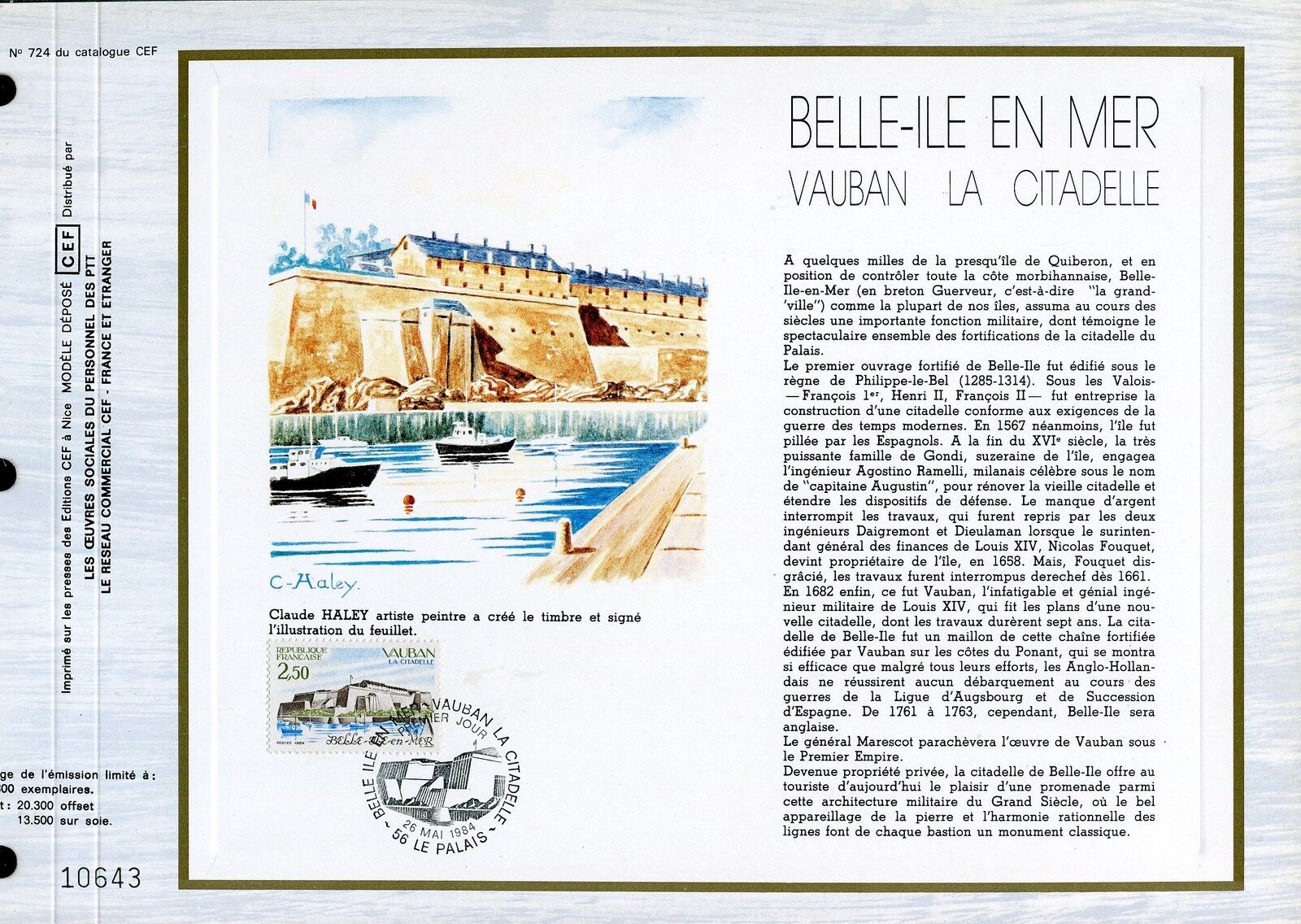 DOCUMENT CEF PREMIER JOUR 1984 TIMBRE N 2325 LA CITADELLE DE VAUBAN 400795126120