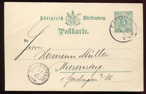 ENTIER POSTALE WURTTEMBERG 1891 120684048420