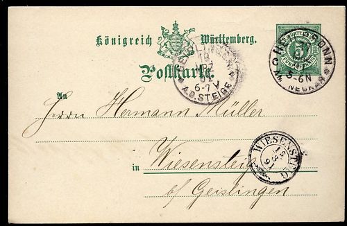 ENTIER POSTALE WURTTEMBERG HELL PRONN 1891 120685005400