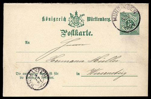 ENTIER POSTALE WURTTEMBERG MUNSINGEN 1891 120684048760