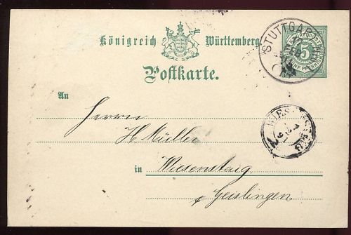 ENTIER POSTALE WURTTEMBERG STUTTGART 1891 120684048860