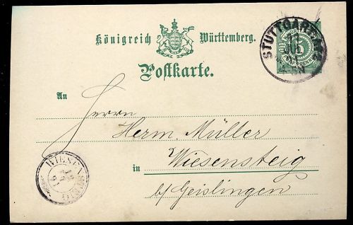 ENTIER POSTALE WURTTEMBERG STUTTGART 1891 120685005910