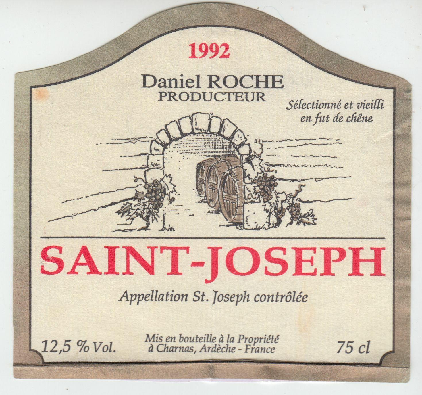 ETIQUETTE DE VIN 1992 DANIEL ROCHE SAINT JOSEPH 402581826110