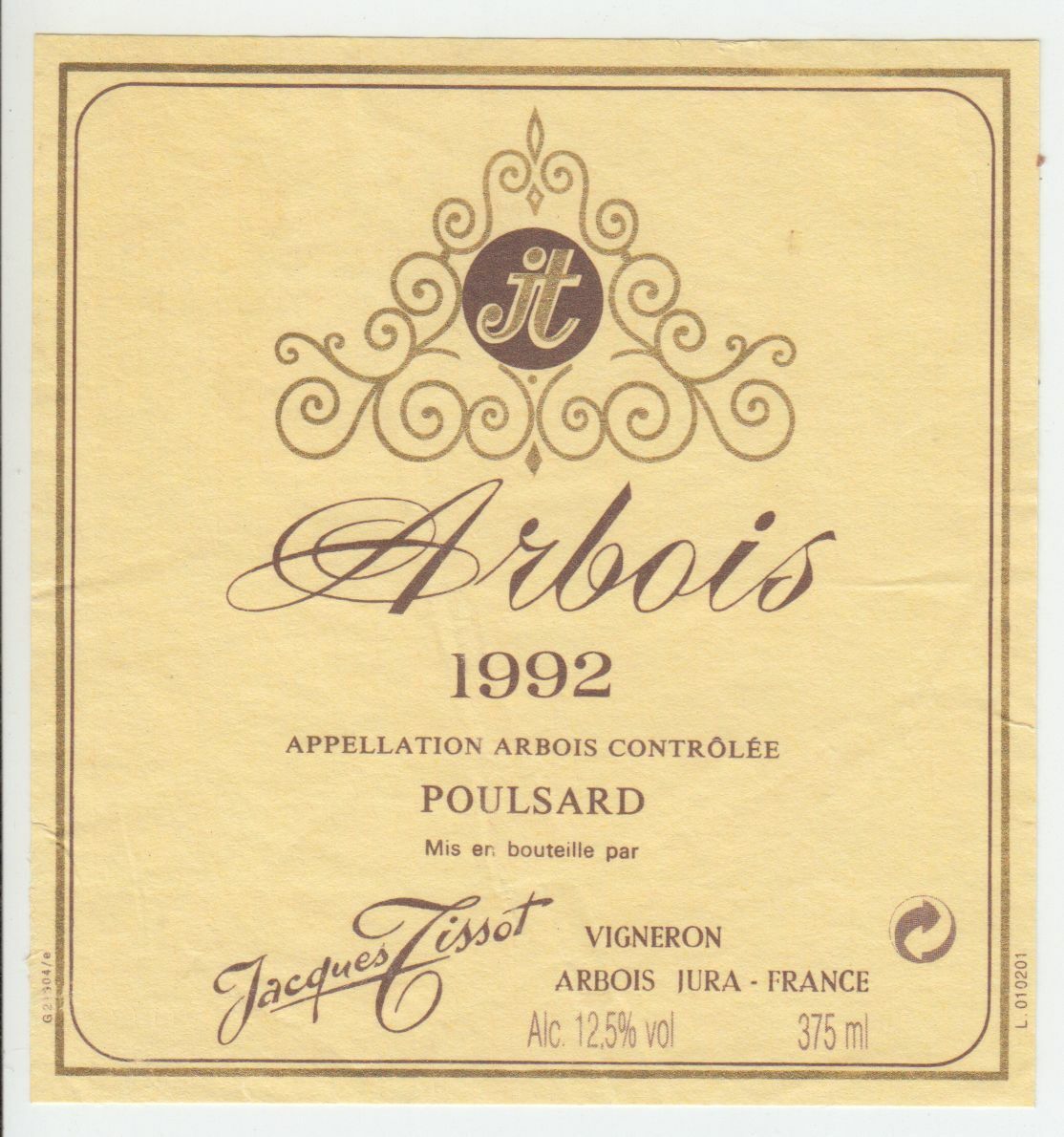 ETIQUETTE DE VIN ARBOIS 1992 POULSARD 402669072090