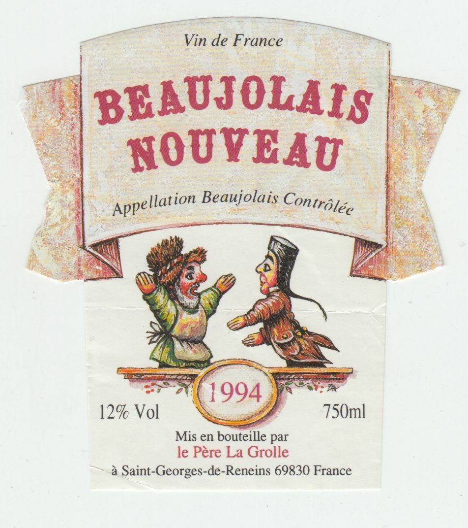 ETIQUETTE DE VIN BEAUJOLAIS NOUVEAU LE PERE LA GROLLE 1994 124576538570