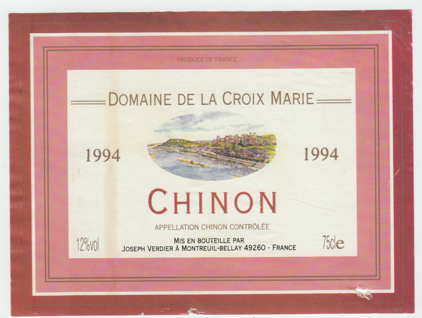 ETIQUETTE DE VIN CHINON 1994 DOMAINE DE LA CROIX MARIE 402631697850