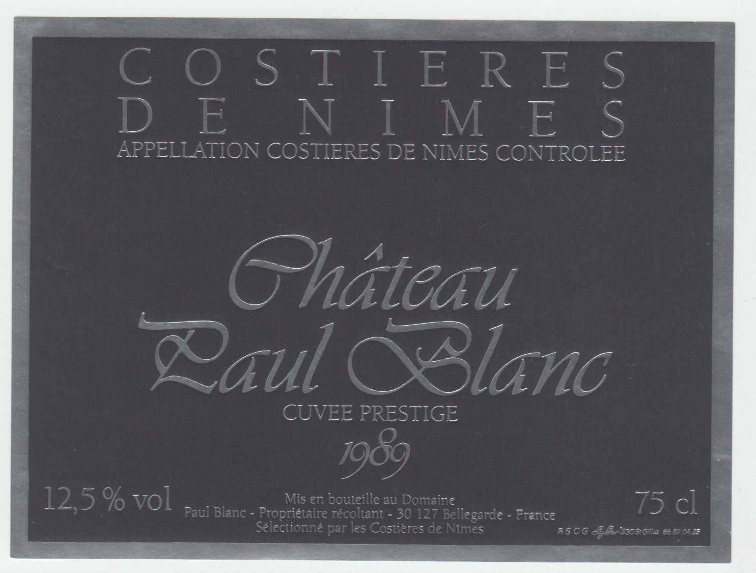 ETIQUETTE DE VIN COSTIERES DE NIMES 1989 CHATEAU PAUL BLANC 124463377090