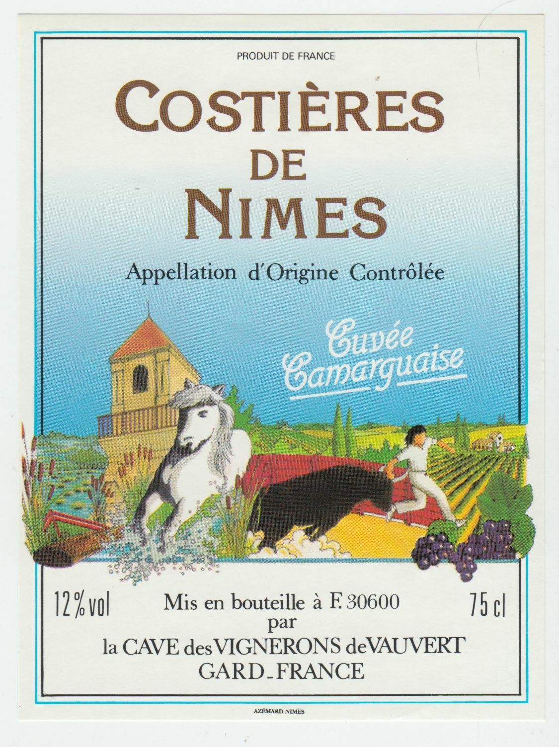 ETIQUETTE DE VIN COSTIERES DE NIMES CUVEE CAMARGUAISE TAUREAU CHEVAL 124463377100