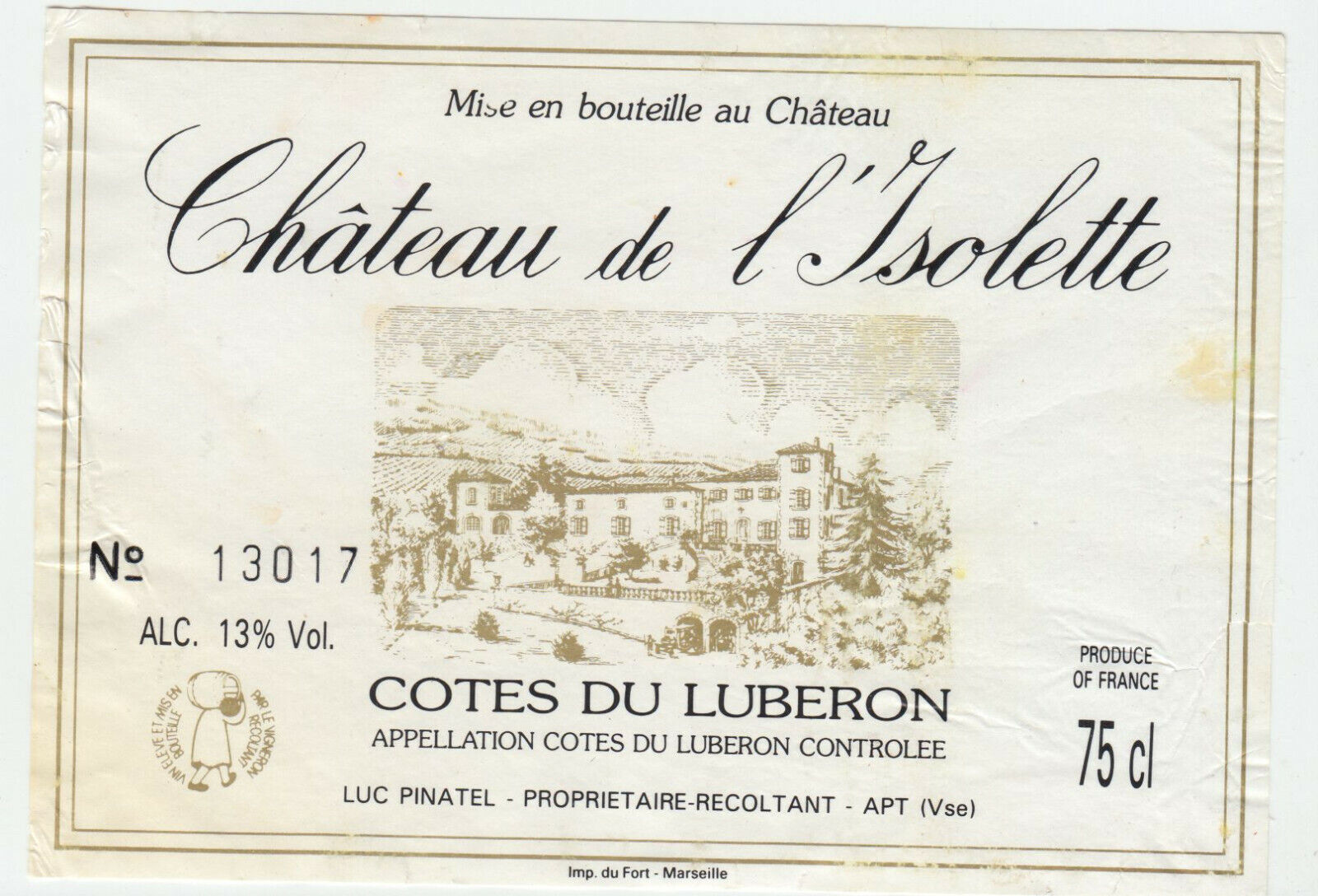 ETIQUETTE DE VIN COTES DU LUBERON CHATEAU DE L ISOLETTE 124461948560