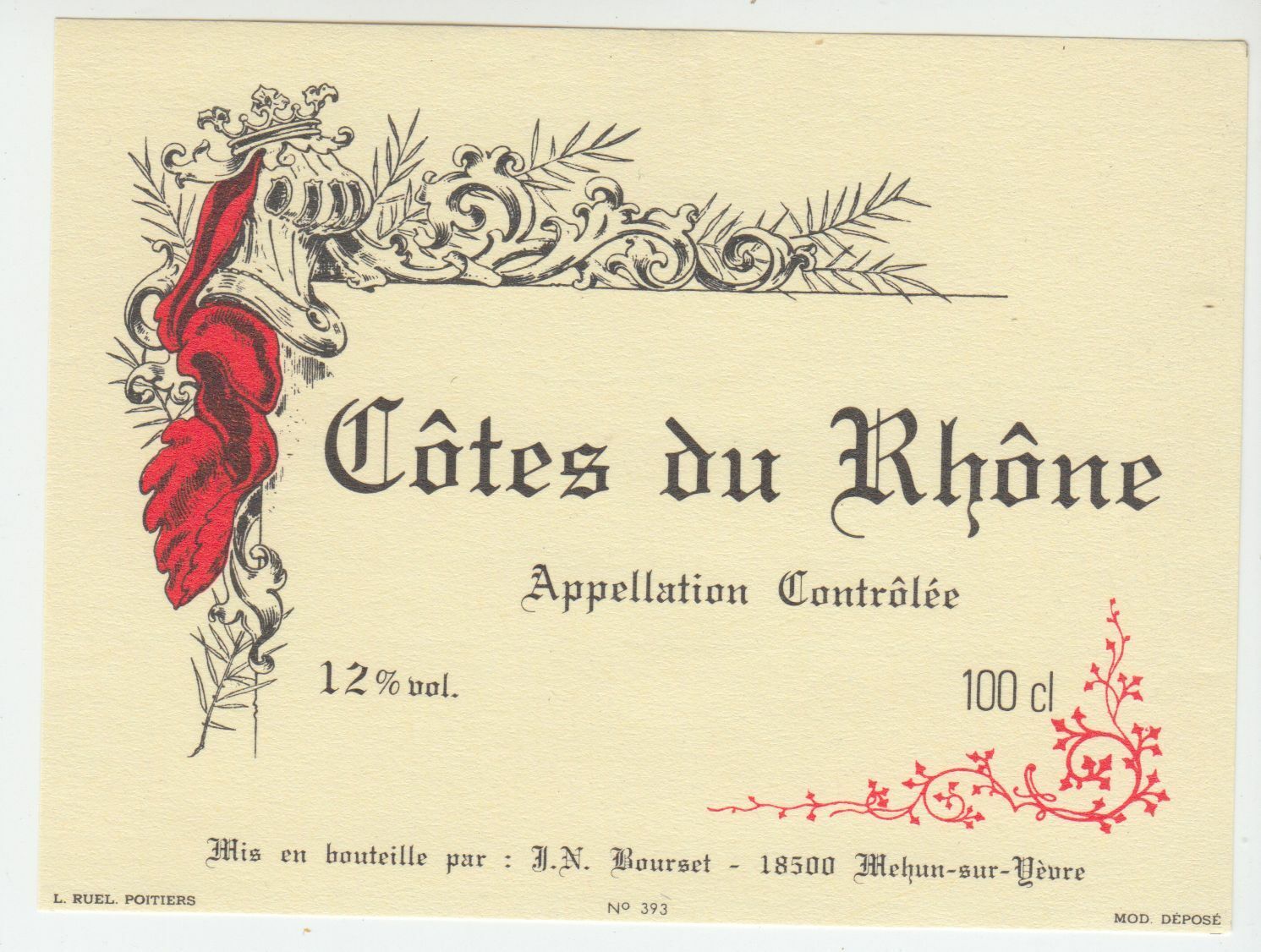 ETIQUETTE DE VIN COTES DU RHONE JN BOURSET 402581823770