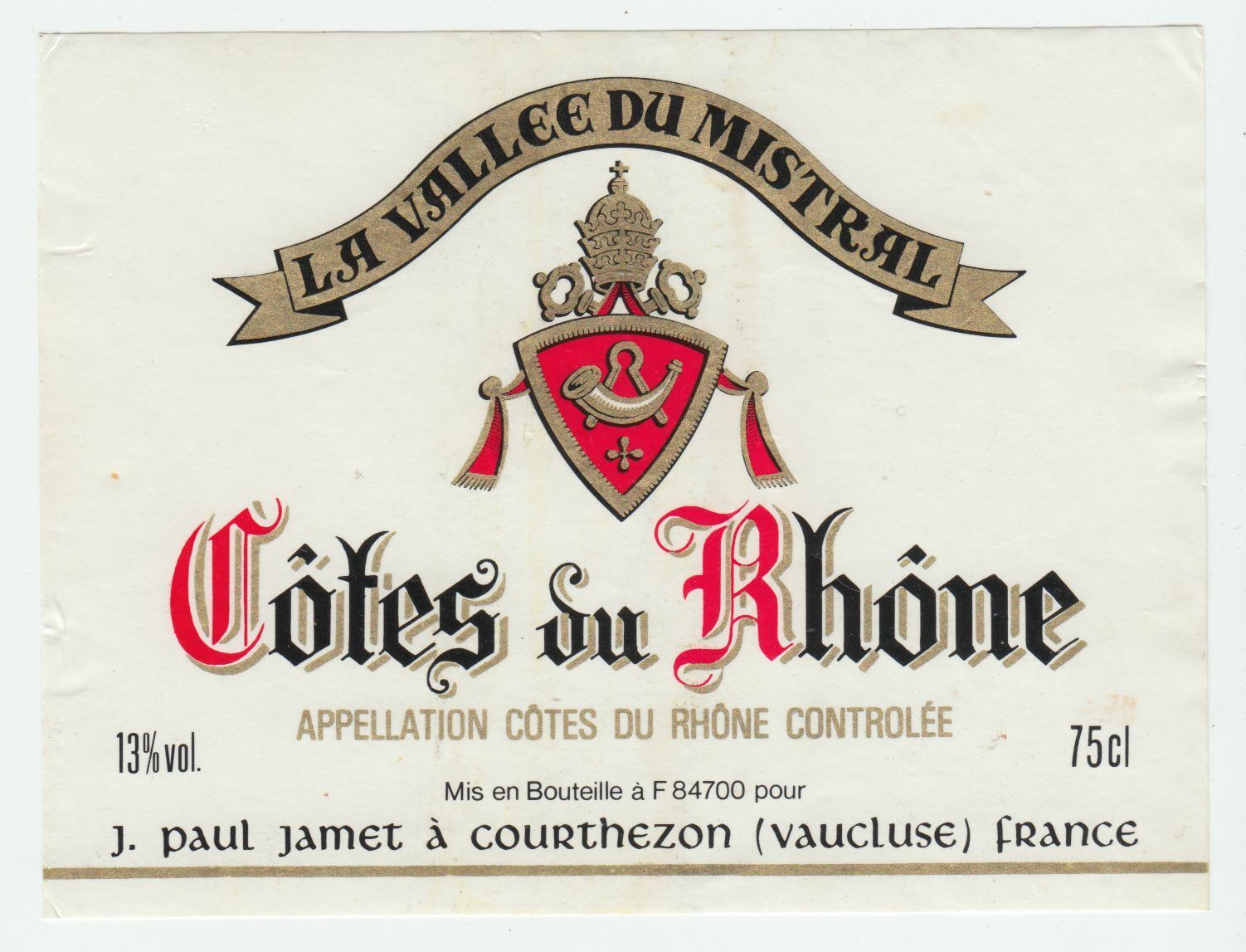 ETIQUETTE DE VIN COTES DU RHONE LA VALEE DU MISTRAL J PAUL JAMET 124461944720