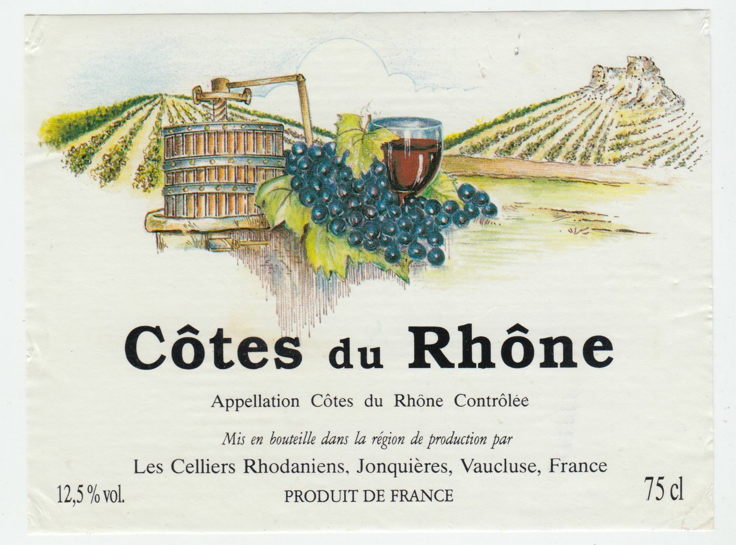 ETIQUETTE DE VIN COTES DU RHONE LES CELLIERS RHODANIENS JONQUIERES 402581822460