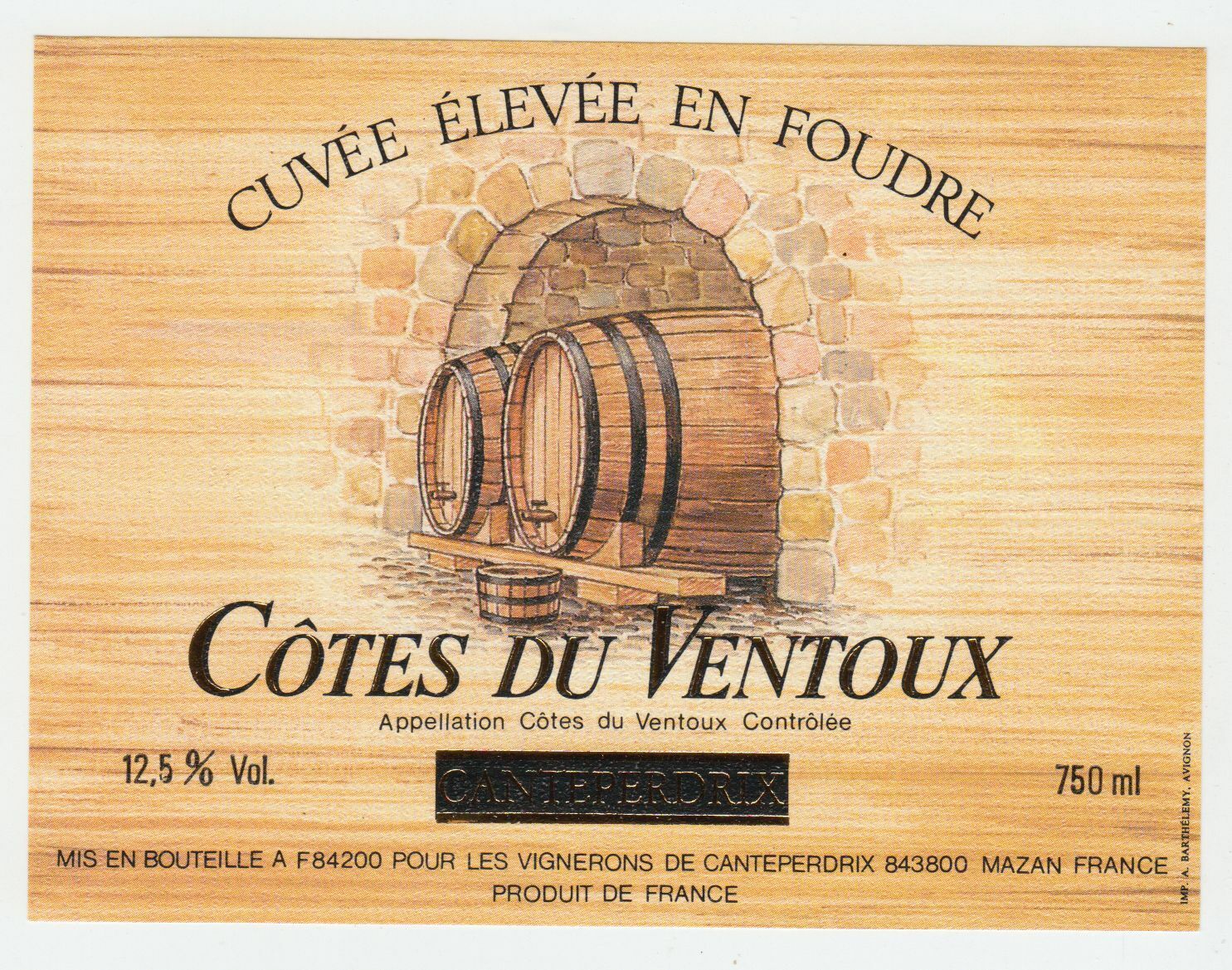 ETIQUETTE DE VIN COTES DU VENTOUX CUVEE ELEVEE EN FOUDRE 402581826090