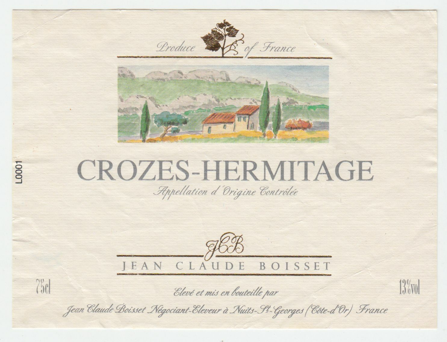 ETIQUETTE DE VIN CROZES HERMITAGE JEAN CLAUDE BOISSET 124461948550