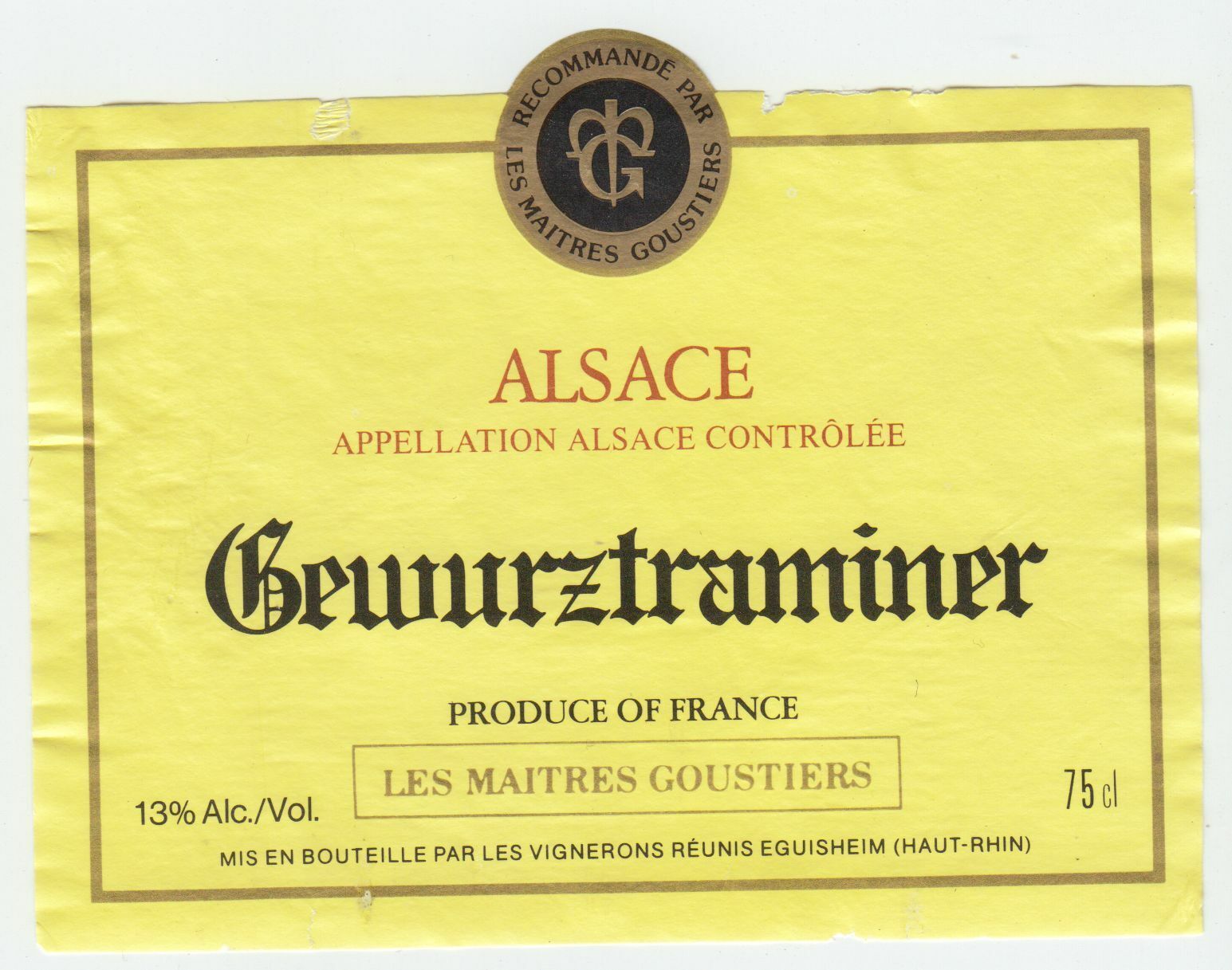 ETIQUETTE DE VIN D ALSACE GEWURZTRAMINER LES MAITRES GOUSTIERS 402631696690