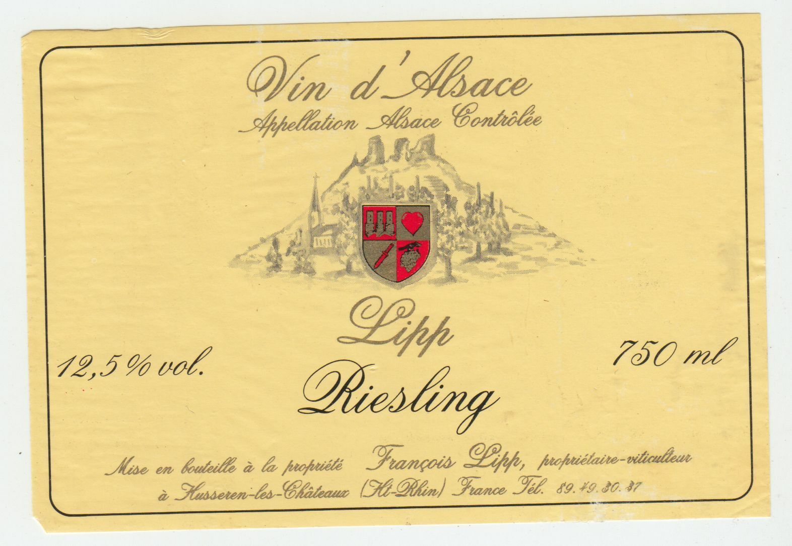 ETIQUETTE DE VIN D ALSACE RIESLING FRANCOIS LIPP HUSSEREN LES CHATEAUX 124511869310