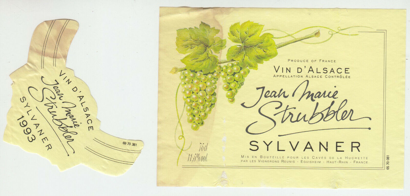 ETIQUETTE DE VIN D ALSACE SYLVANER 1993 JEAN MARIE STRUBBLER 402631696650