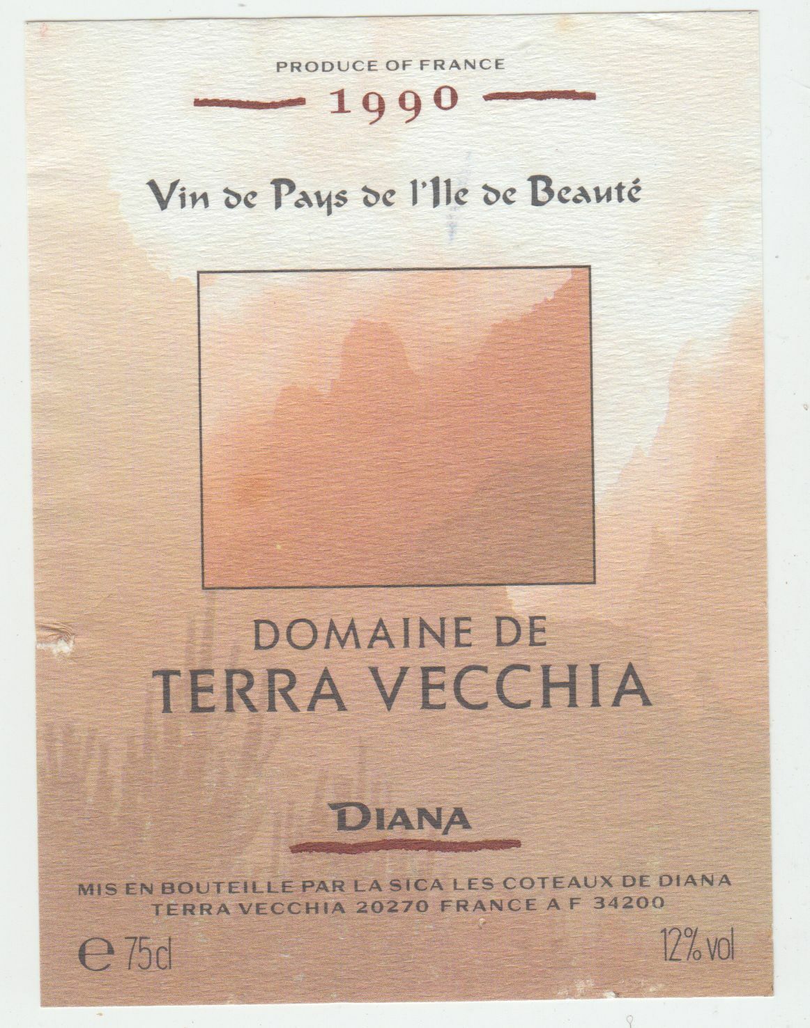 ETIQUETTE DE VIN DE L ILE DE BEAUTE CORSE 1990 DOMAINE DE TERRA VECCHIA DIANA 124570864080