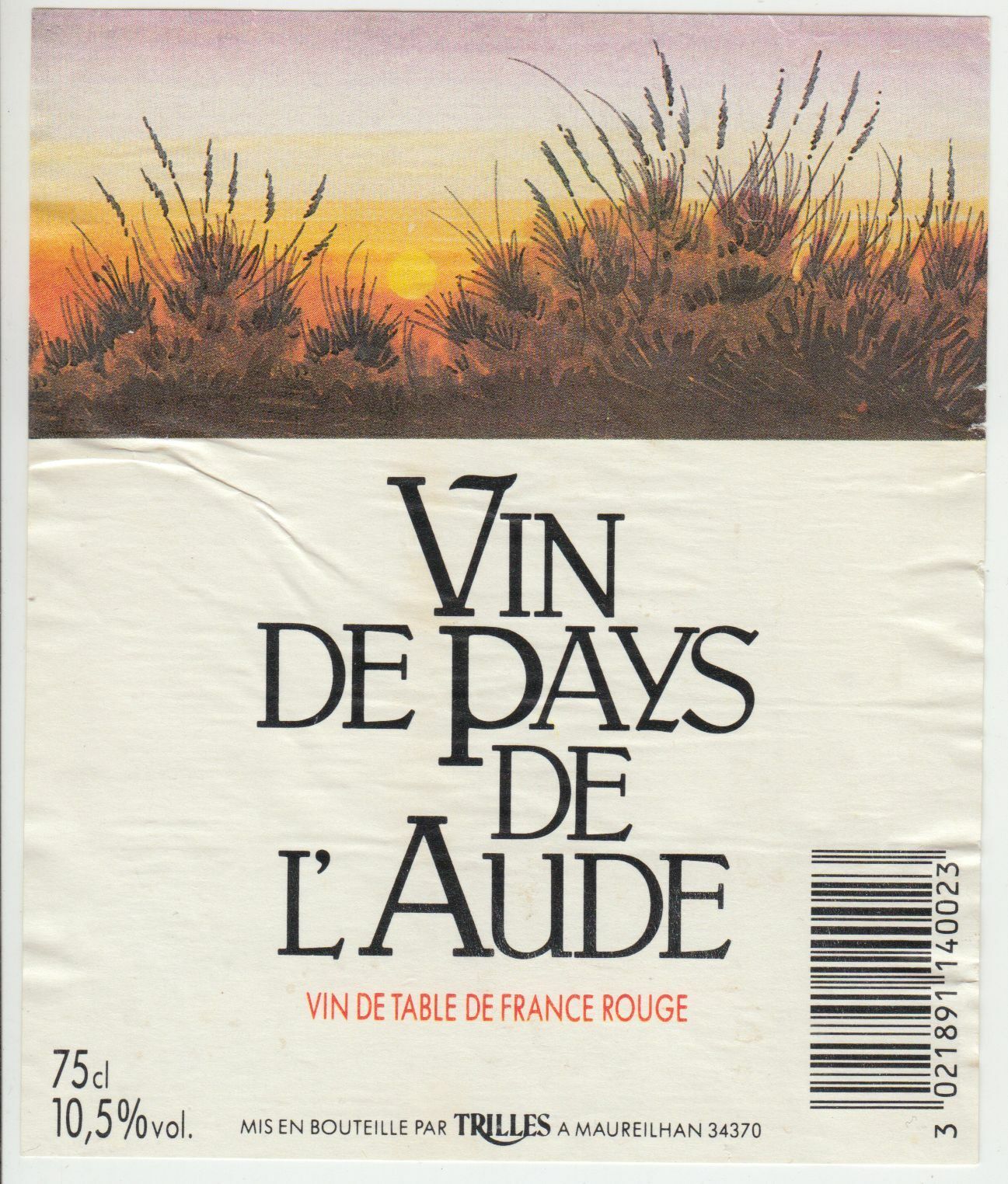 ETIQUETTE DE VIN DE PAYS DE L AUDE 124572490080