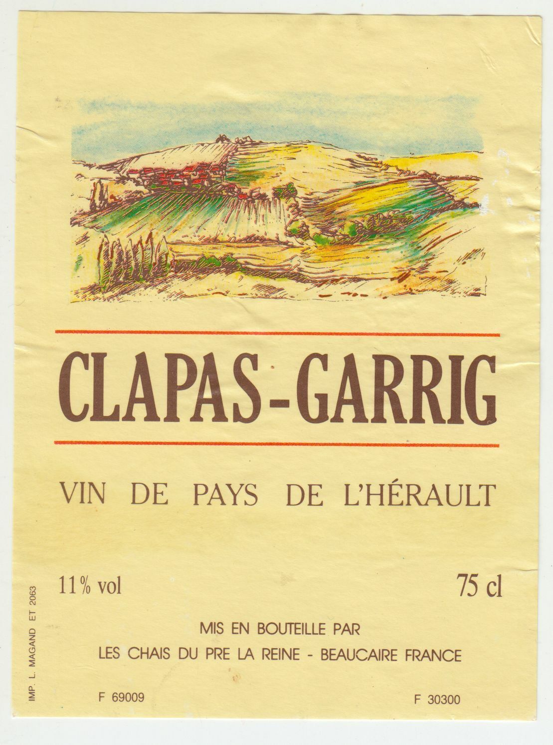 ETIQUETTE DE VIN DE PAYS DE L HERAULT CLAPAS GARRIG 124572490060