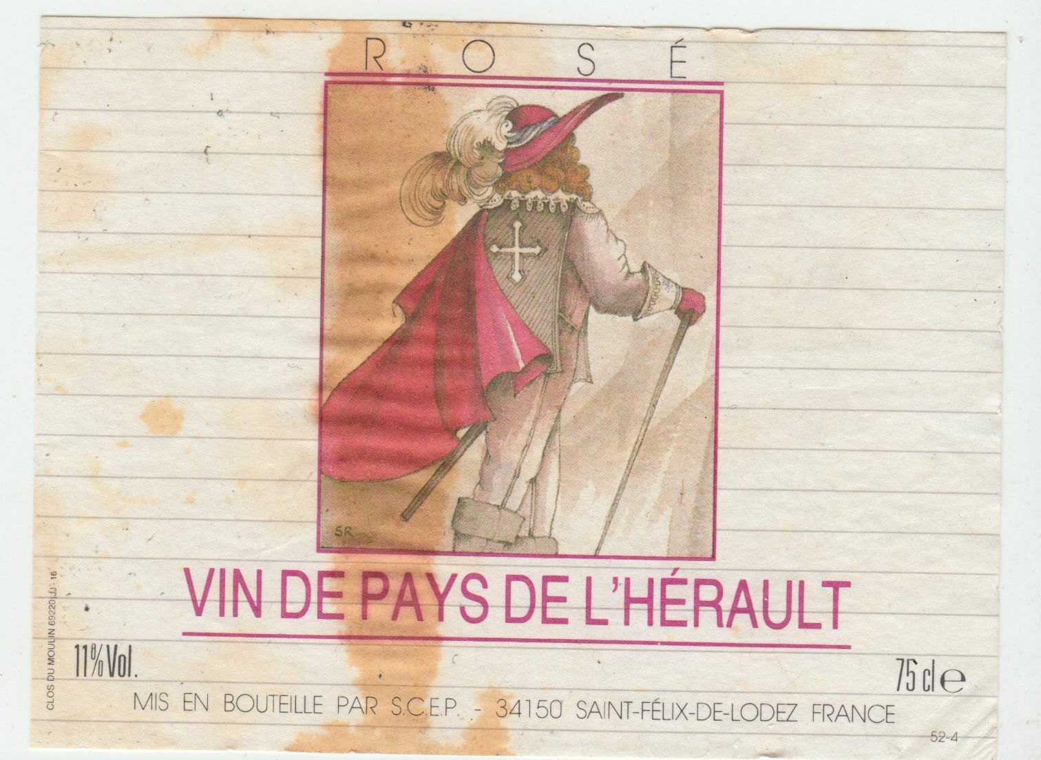 ETIQUETTE DE VIN DE PAYS DE L HERAULT ROSE MOUSQUETAIRE DU ROI 124572490040